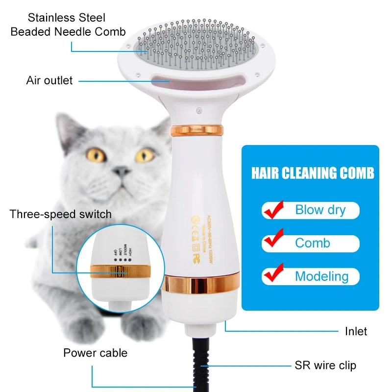 Two-in-one Pet Hot Air Comb Dog Cat Hair Comb Pet Electric Beauty Comb Hair Dryer One-click Hair Removal