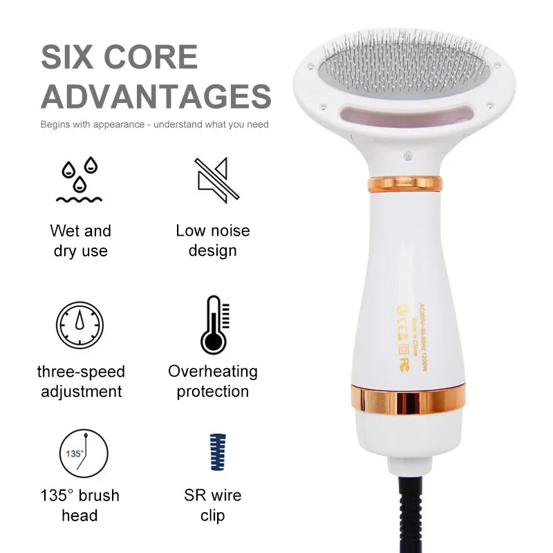 Two-in-one Pet Hot Air Comb Dog Cat Hair Comb Pet Electric Beauty Comb Hair Dryer One-click Hair Removal